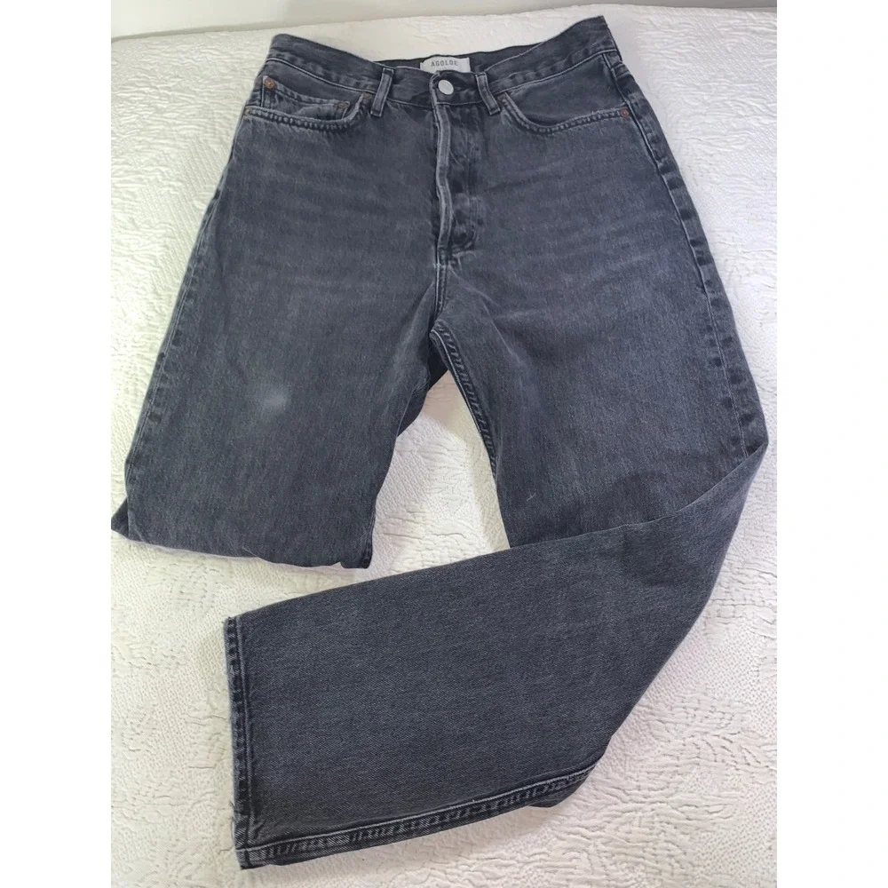 Agolde 90s Pinch Waist Jeans Washed Black Straight Leg Denim Size 26
